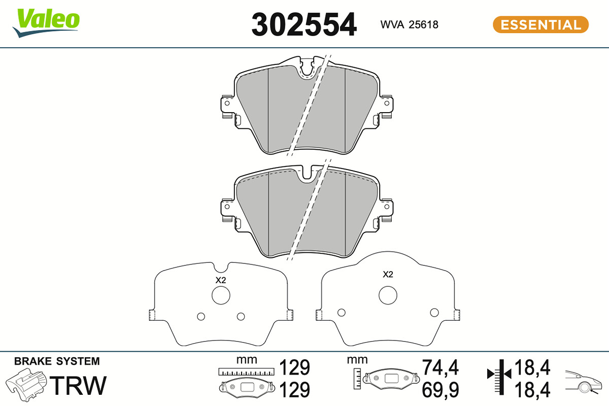 Jeu de 4 plaquettes de frein VALEO ref. 302554